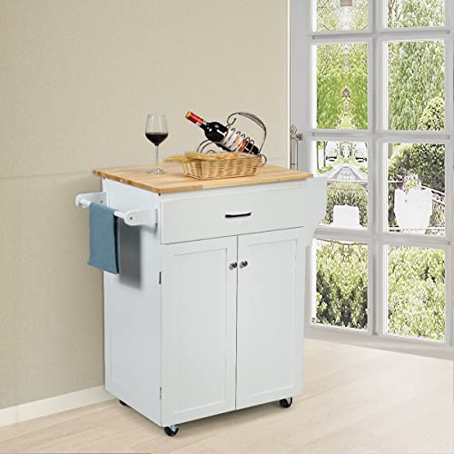 PETSITE Kitchen Island Cart with Storage on Wheels, Rolling Mobile Kitchen Storage Cabinets with Drawers, Spice Rack, Towel Rack