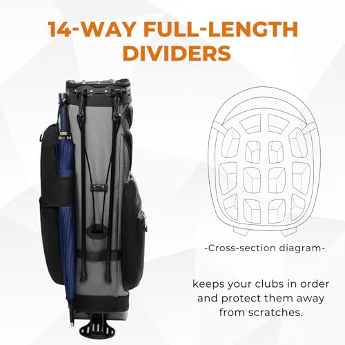 14 Way Dividers Golf Stand Bag Lightweight, Golf Bag for Men Women with Multiple Pockets, Dual Strap and Rain Cover Hood