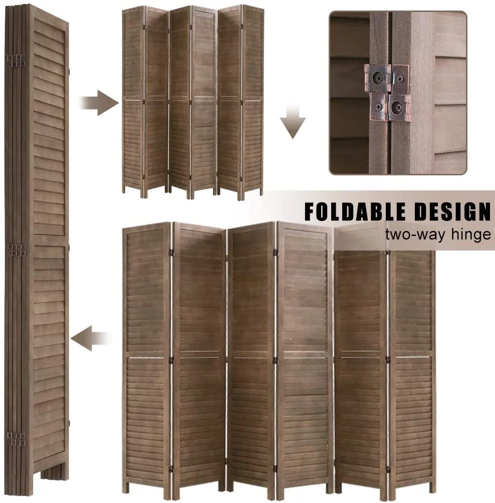 FDW Wood 6 Panel Room Divider Privacy Screen, 69" Tall, Light Brown