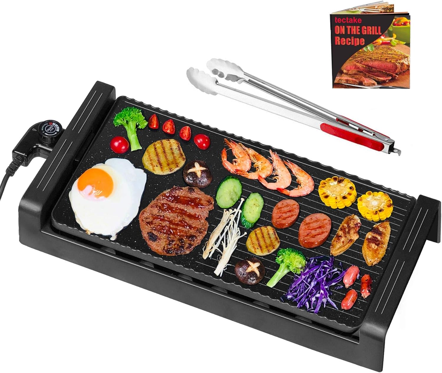 Electric Indoor Grill & Griddle, 2-in-1 Nonstick Deluxe Electric BBQ Griddles with Removable Cooking Plate for Pancakes, Adjustable Thermostat, Easy to Clean, Include Drip Tray, 21 X 11, 1350W, Brown