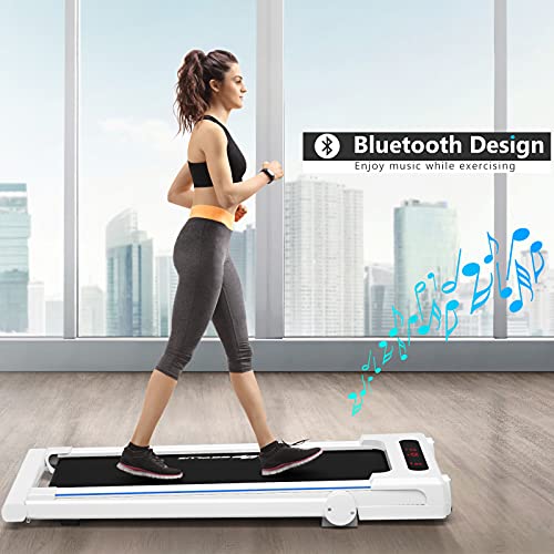 Goplus 3-in-1 Treadmill with Large Desk, 2.25HP Folding Electric Treadmills, LED Display, Remote Control, Blue Tooth Speakers, Walking Jogging Machine for Home/Office Use