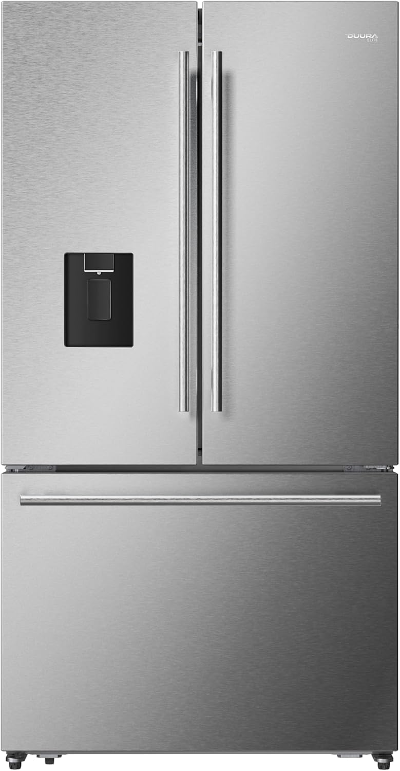 DE210FDBMDSS Refrigerator Built in with French Doors Adjustable Glass Shelves Dual Drawer Bottom Freezer with Ice Maker, LED Interior Light and Stainless Steel Exterior, 36-Inch, Metallic