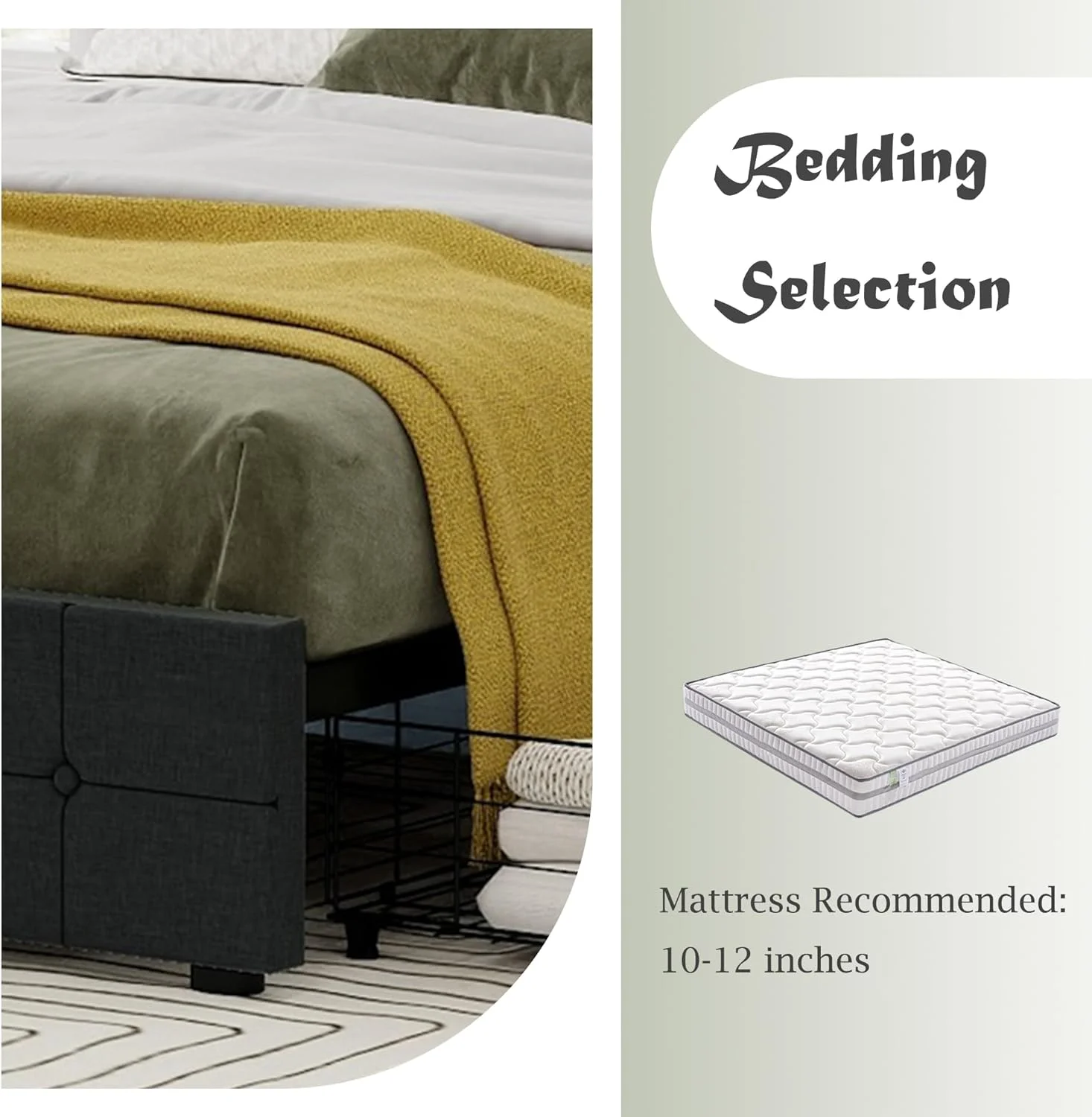 NNV Linen Upholstered Queen Size Platform Bed Frame with 4 Storage Drawers, Black