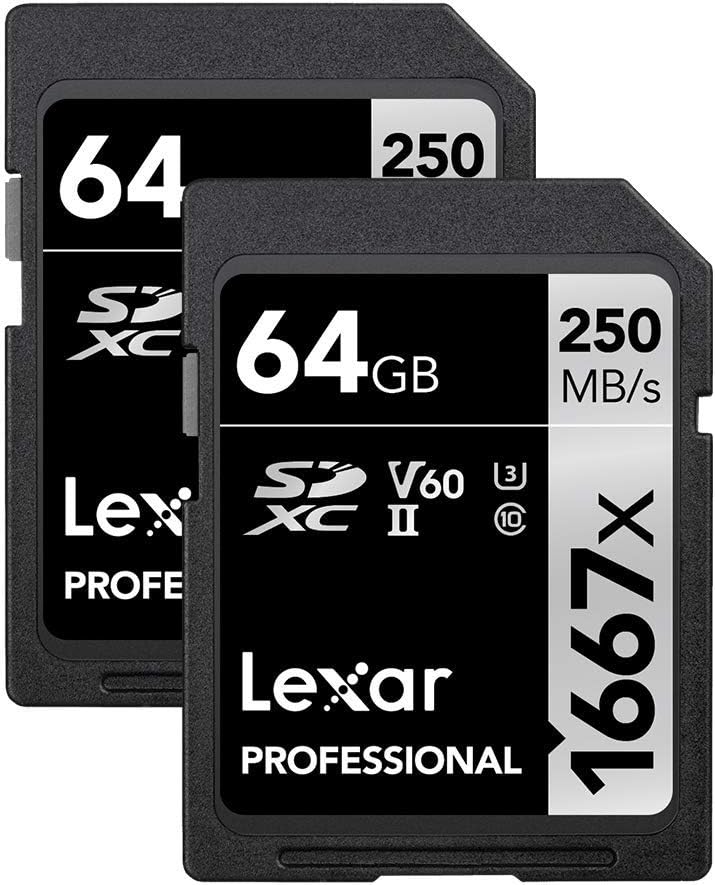 Lexar Professional 1667x 128GB (2-Pack) SDXC UHS-II Cards, Up To 250MB/s Read, for Professional Photographer, Videographer, Enthusiast (LSD128CBNA16672)