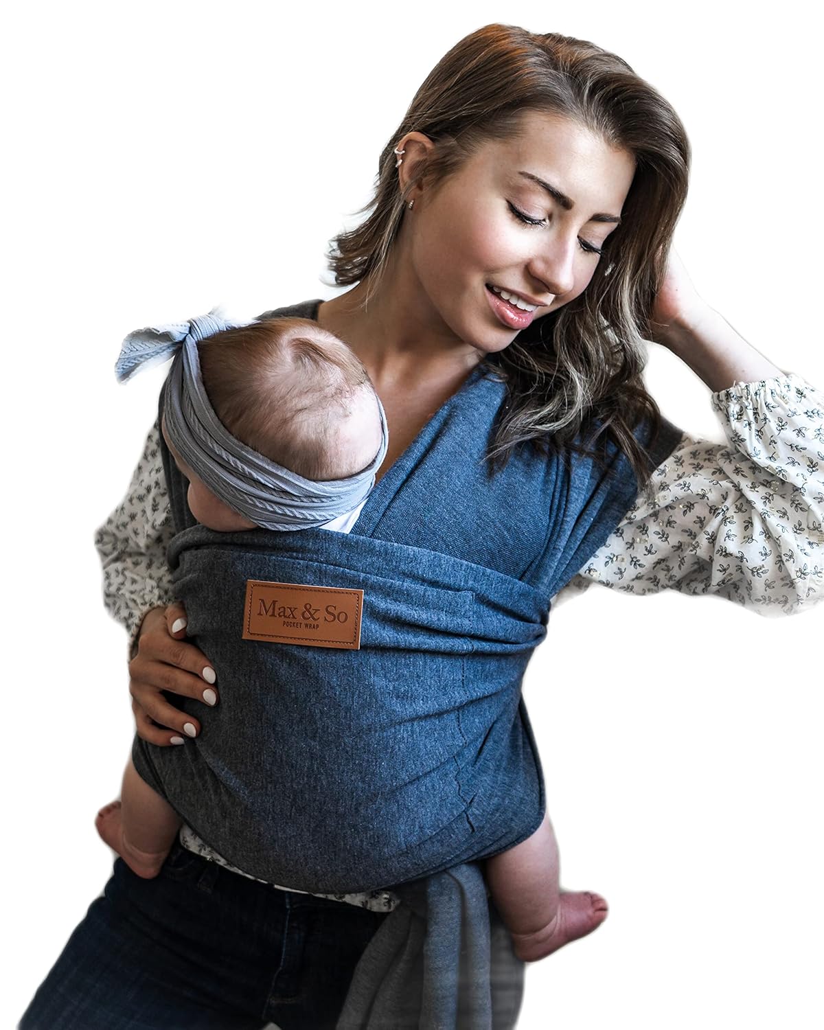 Baby Wrap Carrier with Front Pocket - Premium Cotton Baby Sling - One Size Fits All - Baby Carriers for Newborn, Infant - Soft Baby Wearing Carriers to Keeps Your Child Close for Bonding (Black-Gray)