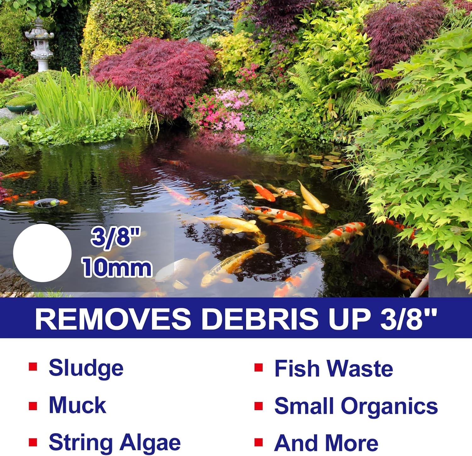 Garden Pond Vacuum Cleaner - Clean Sweep with 14ft Intake Suction Hose, 4 Extension Tubes, 3 Vacuum Nozzles, 6.5 Foot Output Hose & Debris Collection Bag | Pond Vacuum for Outdoor Ponds Black