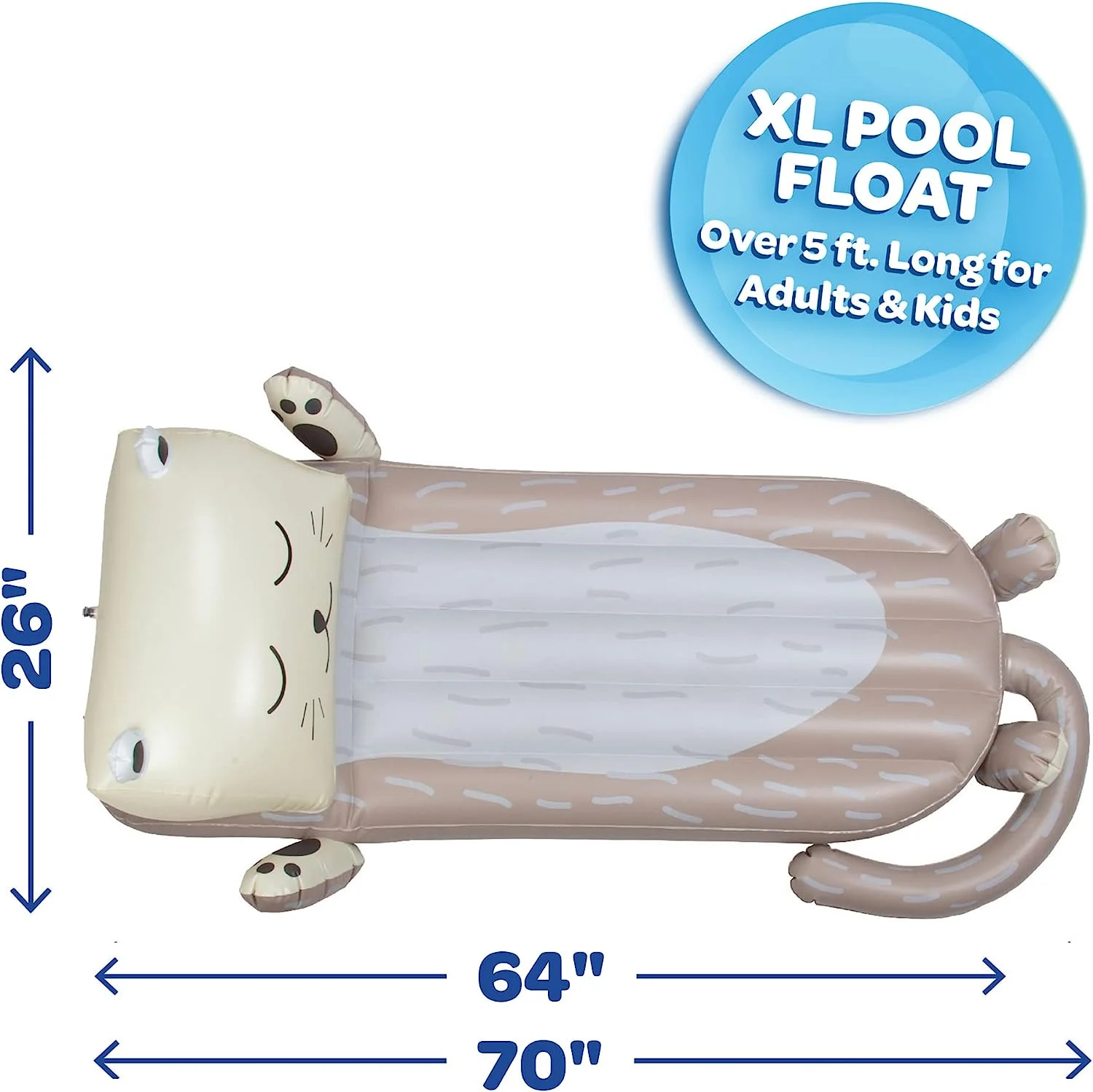 Aquamazing Inflatable Otter Pool Float w/Headrest- Cute Swimming Lounger Chair for Kids & Adults- Measures 64” x 26”