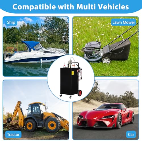 Fuel Caddy, 30 Gallon Portable Gas Caddy on 4 Wheels with Manual Transfer Pump, Gasoline Diesel Fuel Container for Cars, Lawn Mowers, ATVs, Boats, Black
