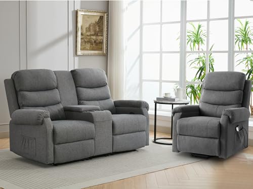 IPKIG 65.7" Manual Reclining Loveseat Sofa - Wall Hugger Loveseat Recliner with Console, Cup Holders and Side Pockets for Living Room, RV, Home Theater Seating (Brown, Loveseat)