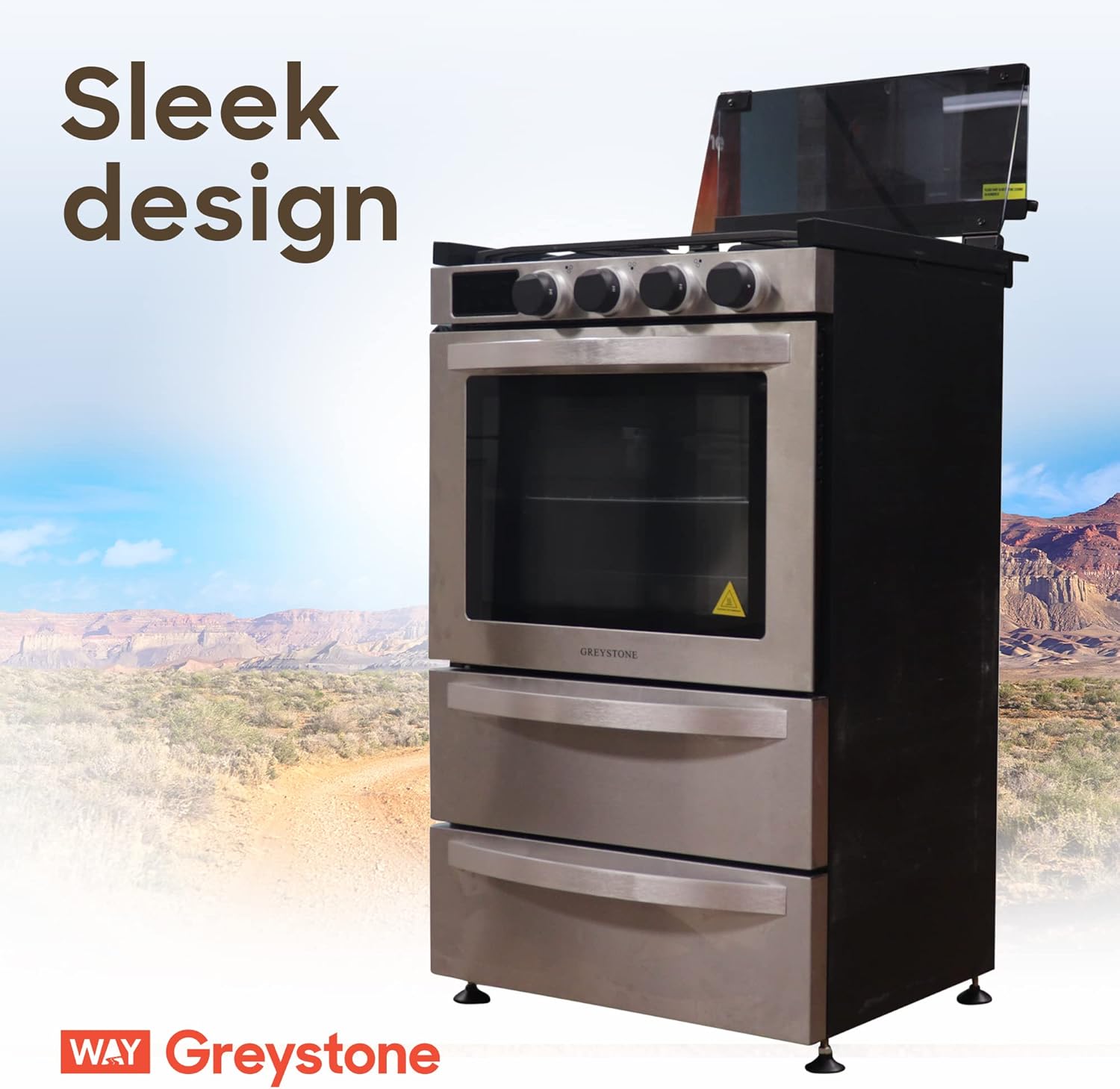 Greystone, 21 Inch Freestanding RV Gas Range, Stove and Oven Combo, 12 Volt, LP, 3 Burners, Stainless Steel