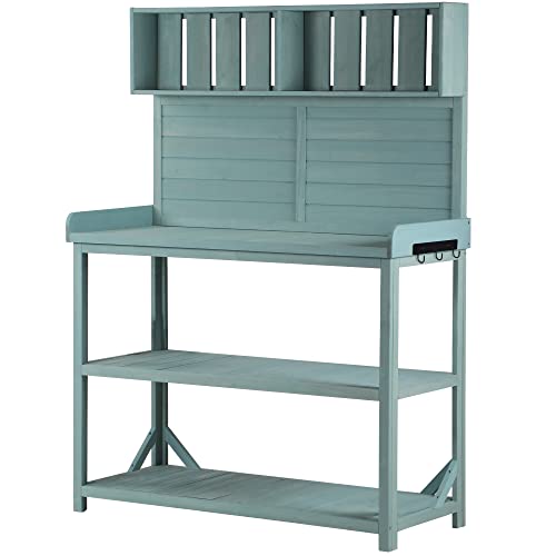 Outdoor Wooden Potting Bench Table – Farmhouse Garden Workstation with Drawers, Cabinet & Storage Shelves, Large Fir Wood Work Table for Patio, Backyard, Mudroom, Greenhouse (Light Brown, 66''H)