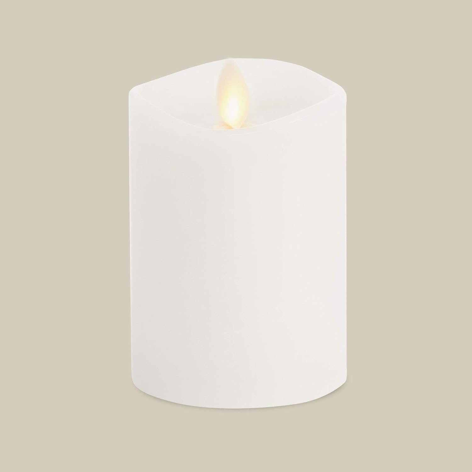 Luminara Flameless Pillar Candle, Small (4.5 inches, Unscented) Real-Flame Effect, Melted Edge, Real Wax, Smooth Finish, White, LED Battery-Powered Candle Pack of 2