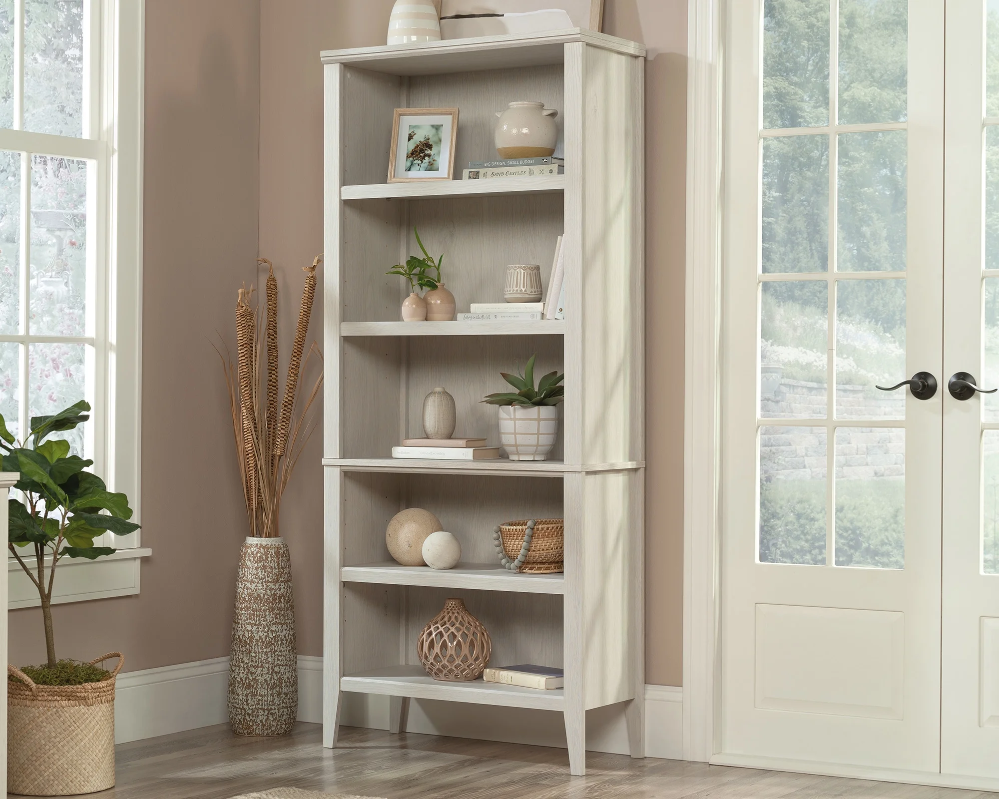 Sauder Larkin Ledge Engineered Wood 5-Shelf Bookcase in Glacier Oak - Curated Treasures Market