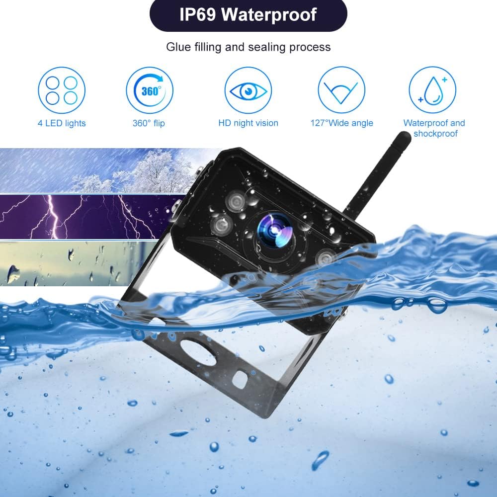 Digital Wireless Backup Camera System Kit IP69 Waterproof Wireless Rear View Camera HD 1080P with 7&ldquo; TFT LCD Monitor and Super Night Vision for Car,Trucks,RV,Travel Trailer,Camper Van