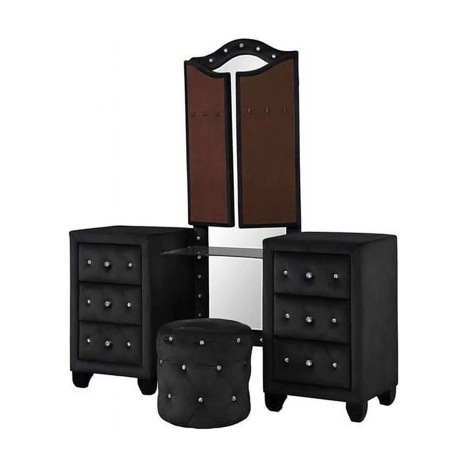 Sophia Queen 4 Pc Vanity Upholstery Bedroom Set Made With Wood in Black