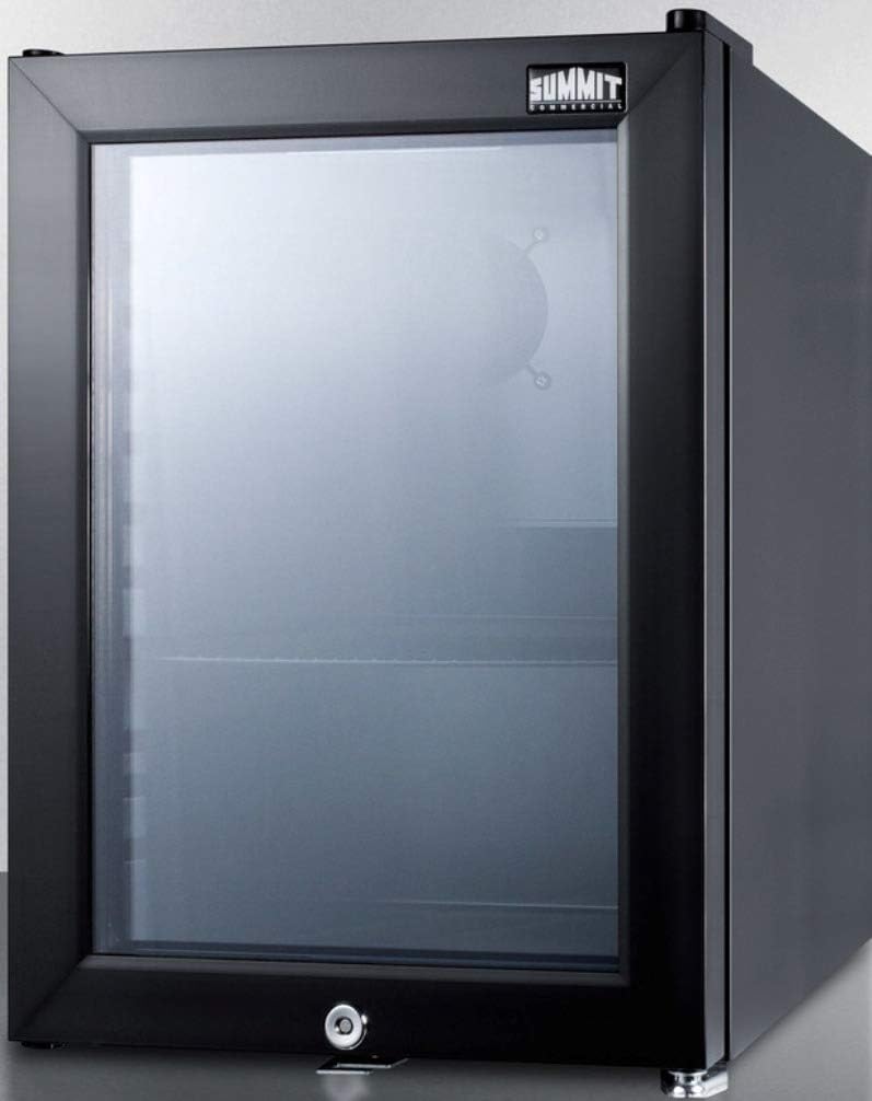 Summit SCR114L 14 Commercial Compact Refrigerator with 0.85 cu. ft. Capacity Factory Installed Lock LED Lighting Double Pane Tempered Glass Door in Black