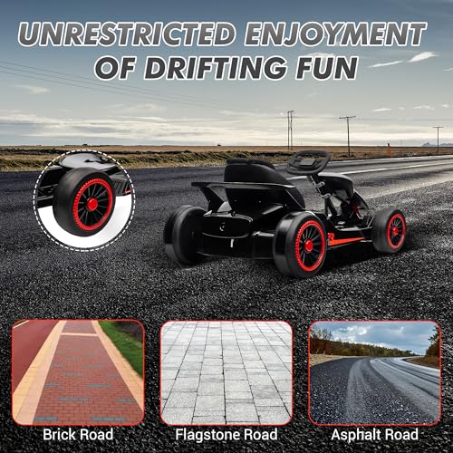24V Electric Go Kart, Drifting Car Battery Powered Ride on Car with Powerful Motor for Kids 6-12 Years Old, Kids Go Kart with Slow Start, Music, Safety Belt,Max Load 110lbs for Boys and Girls