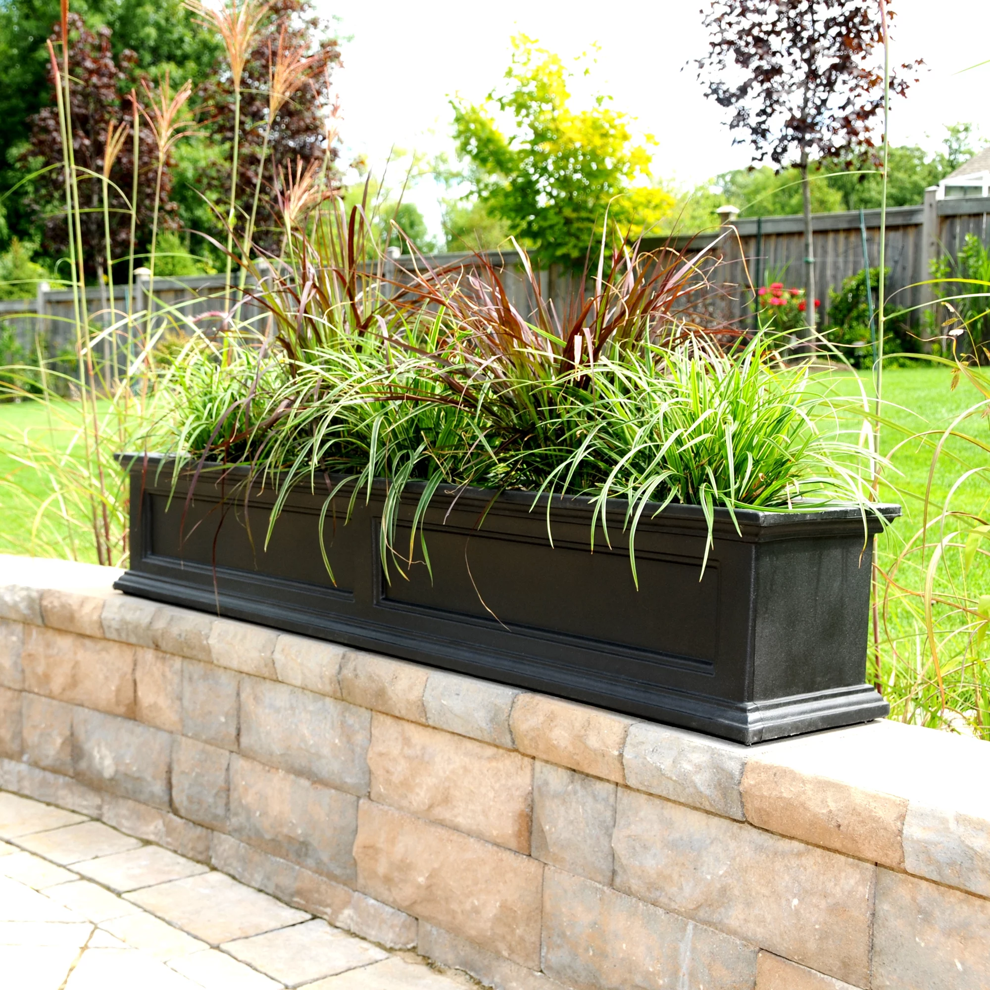 Mayne Fairfield 60" x 11" x 10.8" Rectangle Black Self-Watering Polyethylene Window Box Planter