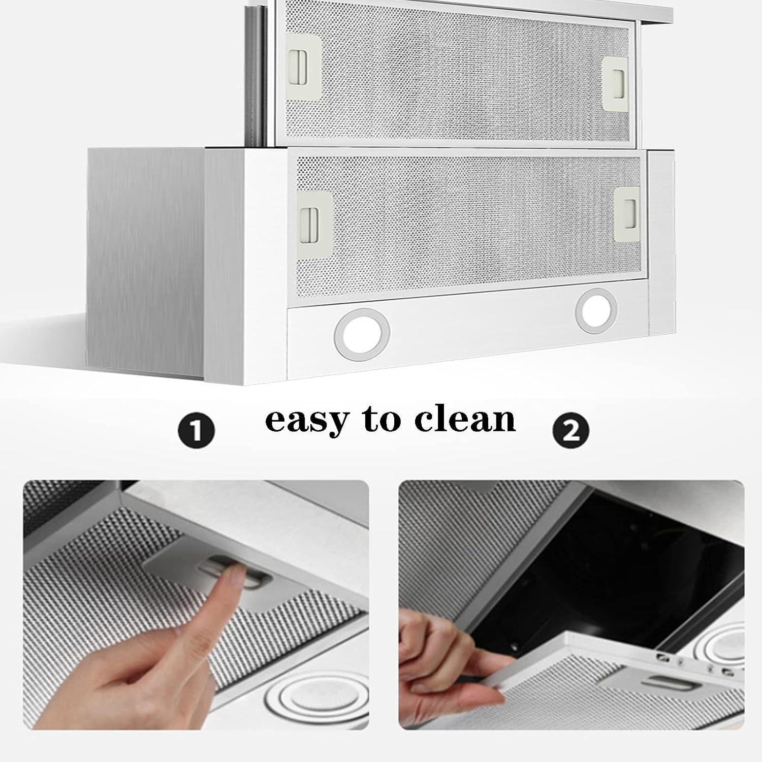 Kitchen Cooker Hood, Stainless Steel Extractor Hood, 600mm Built-in Extractor Fan with LED Light, Top Vented Range Hood, Hidden Pull-out Range Hood