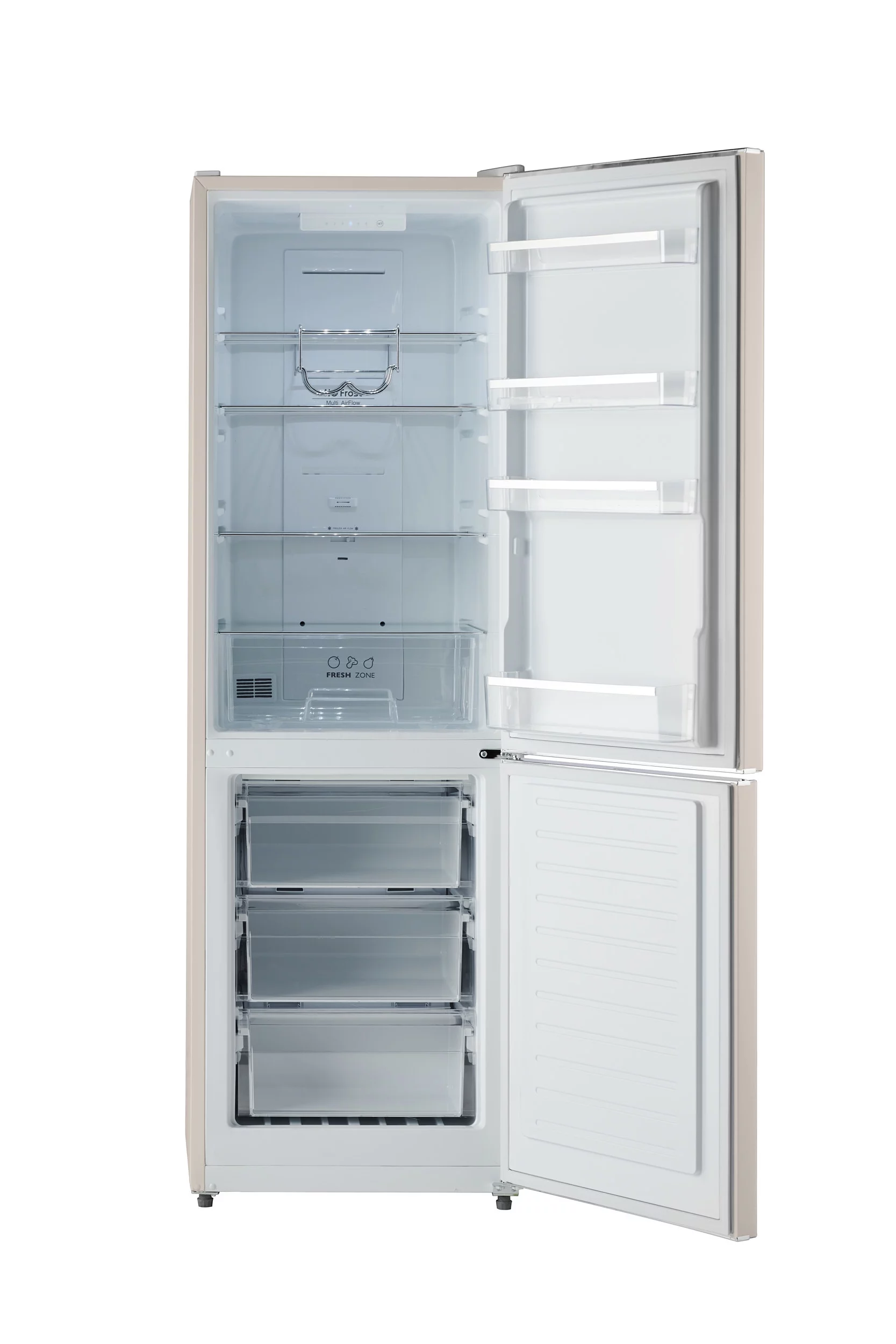 iio 24" 11 Cu Ft Bottom Freezer Retro Refrigerator, Fridge for Bedroom, Multiflow 360°, Small Mini Ice Cube Tray, 1 Fruit container, LED, Dorm RV Office Beverage Quiet Compressor, Cream (Right Hinge)