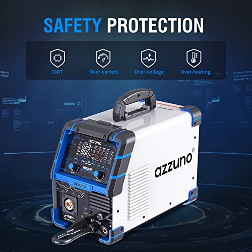 AZZUNO 200A MIG Welder,110V/220V Dual Voltage multiprocess welder,Gas Gasless MIG Welding Machine,4 in 1 Flux MIG/Solid Wire/Lift TIG/Stick ARC Welder (Grey)
