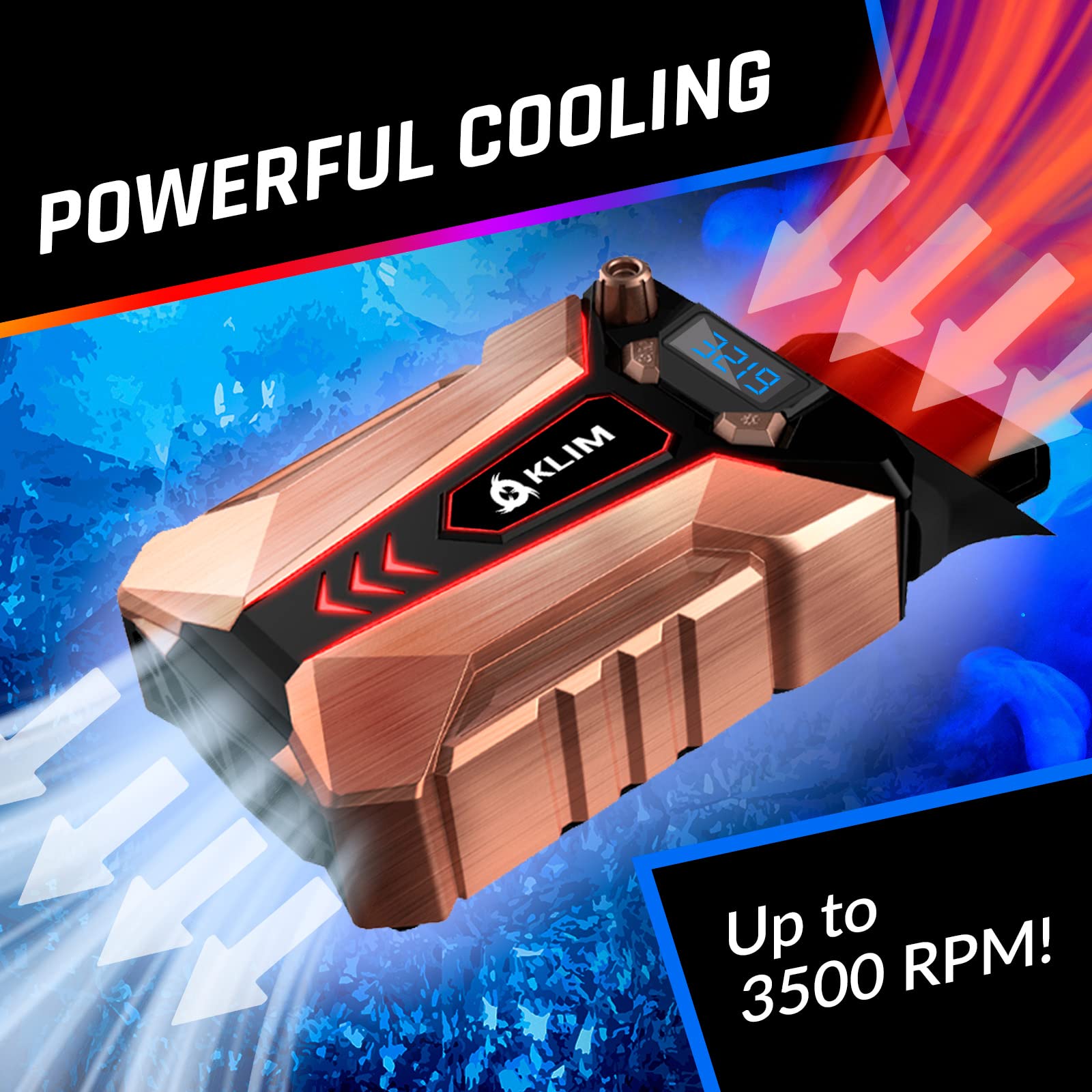 KLIM Cool Metal Laptop Cooler Fan - New Version 2024 - The Most Powerful Gaming External Air Vacuum - Computer USB for Immediate Cooling - Slim - Portable - Quiet