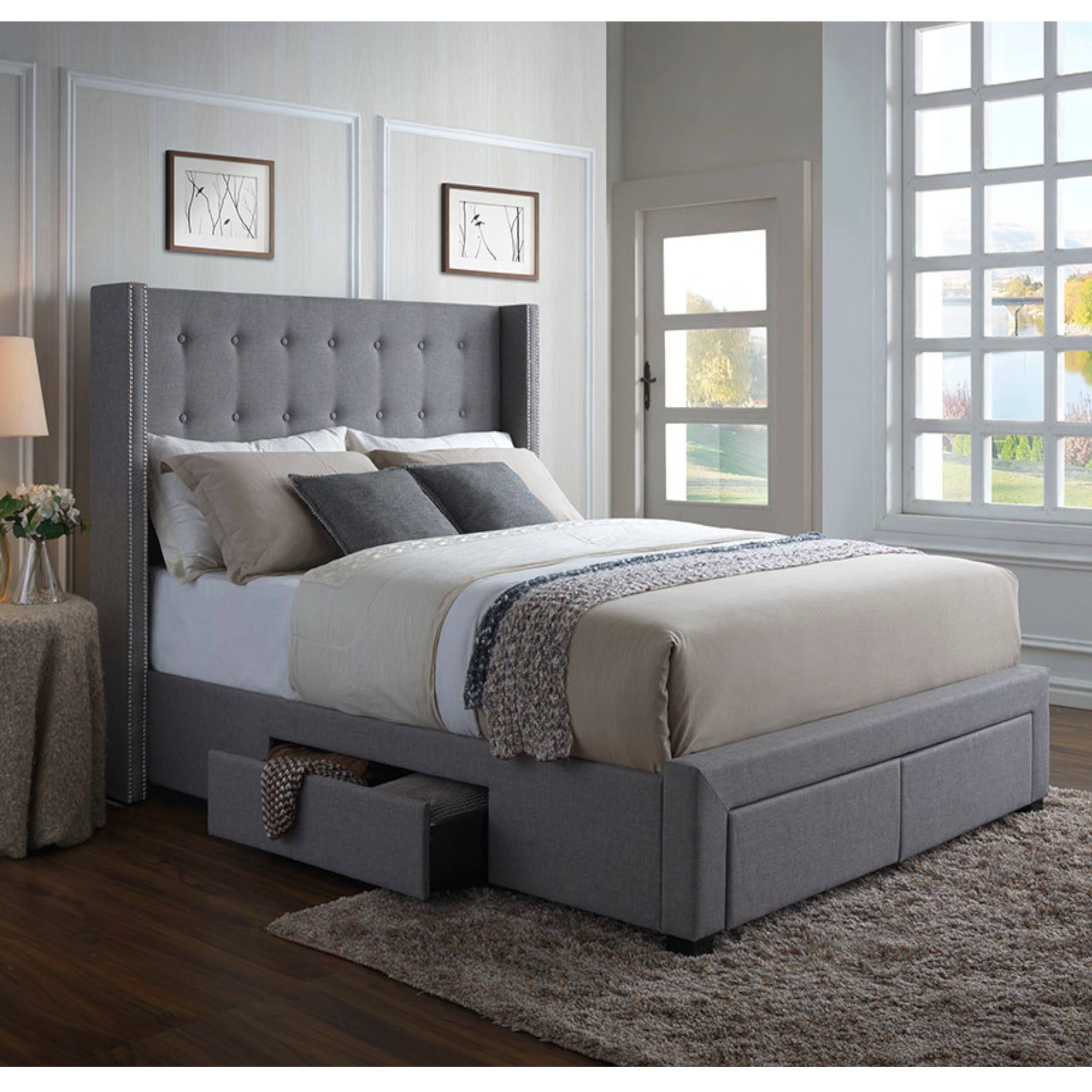 Strick u0026 Bolton Roth Grey Linen Wingback Storage Bed - Full
