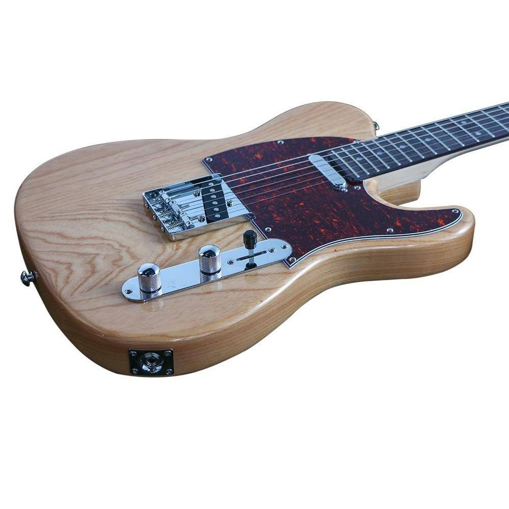 Monoprice Retro DLX Plus Solid Ash Electric Guitar - Natural, with Gig Bag