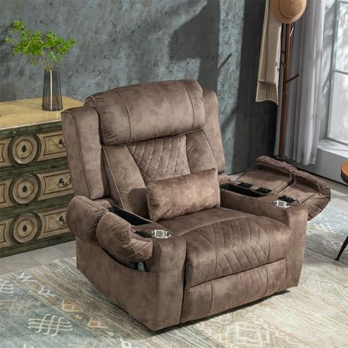 Light Grey Recliner Chair for Elderly | Tall and Big Man 400lbs | Chenille | Power Lift, Lay Flat, Stand Up, Wireless Charging Device, Extended Footrest, Massage Heat, Cup Holder, Lumbar Pillow