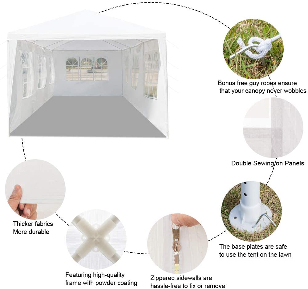 10'x30' Outdoor Canopy Party Wedding Tent White Gazebo Wedding Canopy with 7 Removable Walls