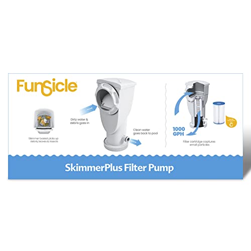 Funsicle SkimmerPlus 1500 GPH 2-in-1 Filter Pump and Skimmer System with Clamps and 1.5" Hose Fitting for Above Ground Swimming Pools