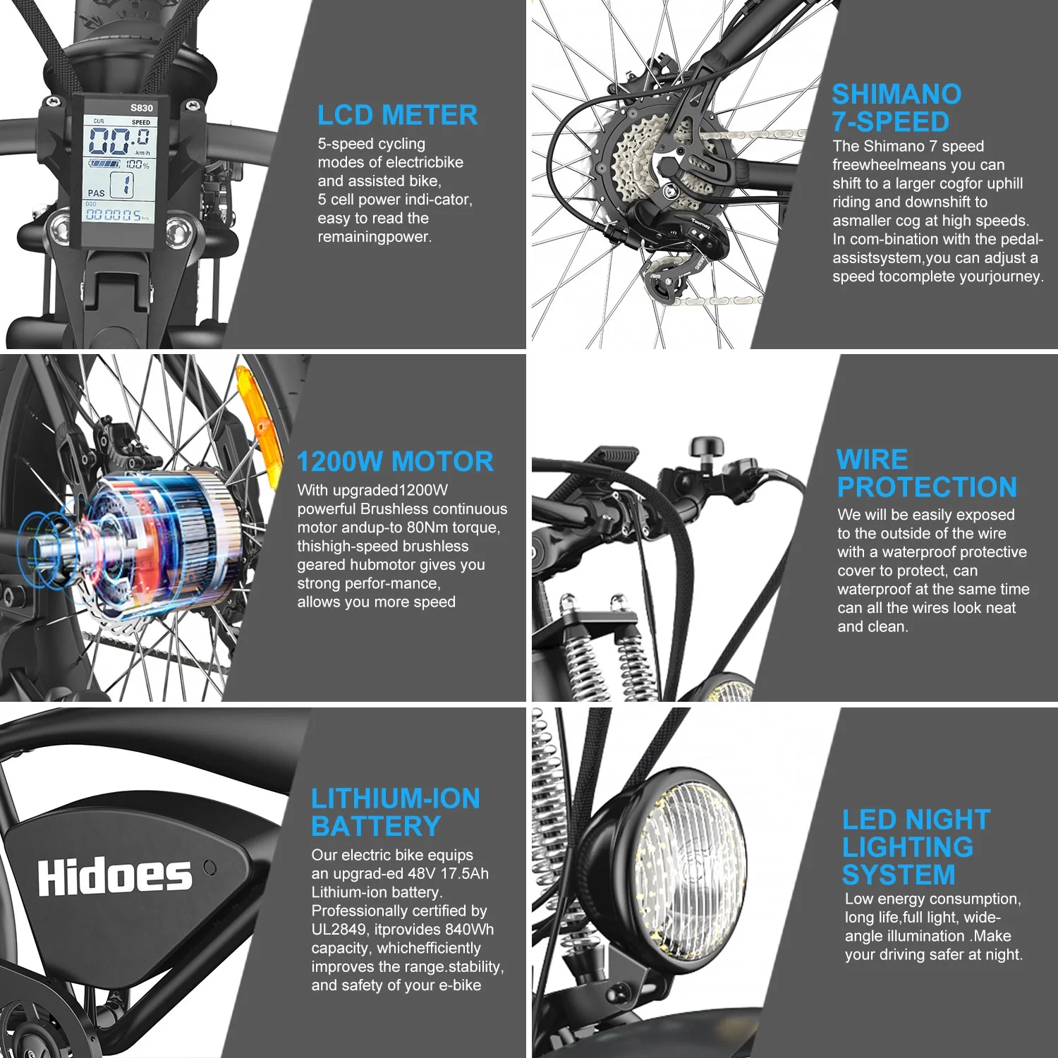 Hidoes Adult Electric Mountain Bikes Commute Ebike 1200W up to 49 Miles Long Range & 31mph, Pedal Assist E-bike Cruiser Electric Bicycle with Shimano 7 Speeds & 26" Fat Tire