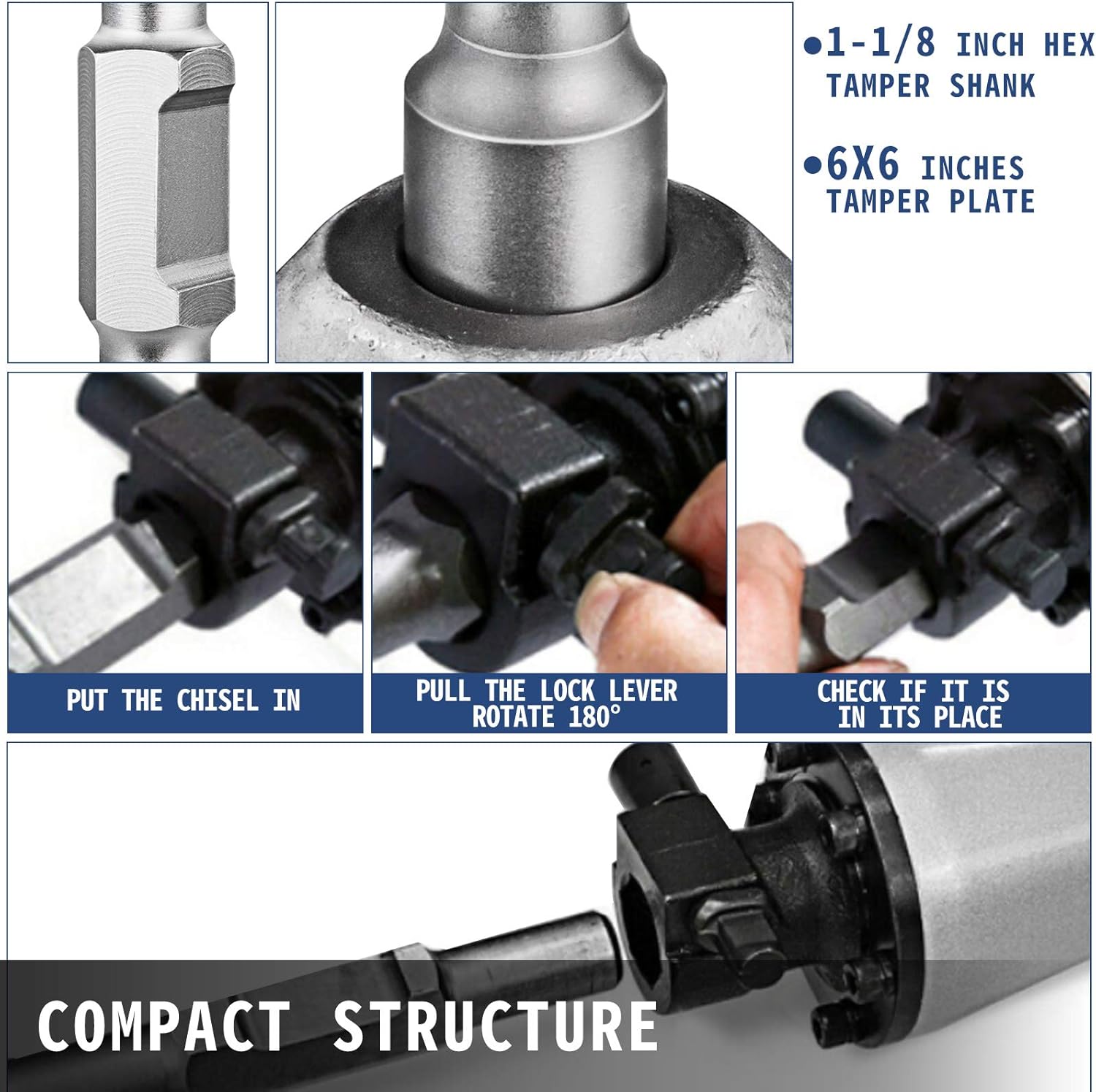 Bestauto Jack Hammer 1-1/8" Tamper Shank, Dirt Tamper 6x6" Compactor Plate with Electric Chisel Dirt Compactor, Demolition Jackhammer Bits Solid Compactor Breaker Hammer Concrete Tamper Asphalt Tools