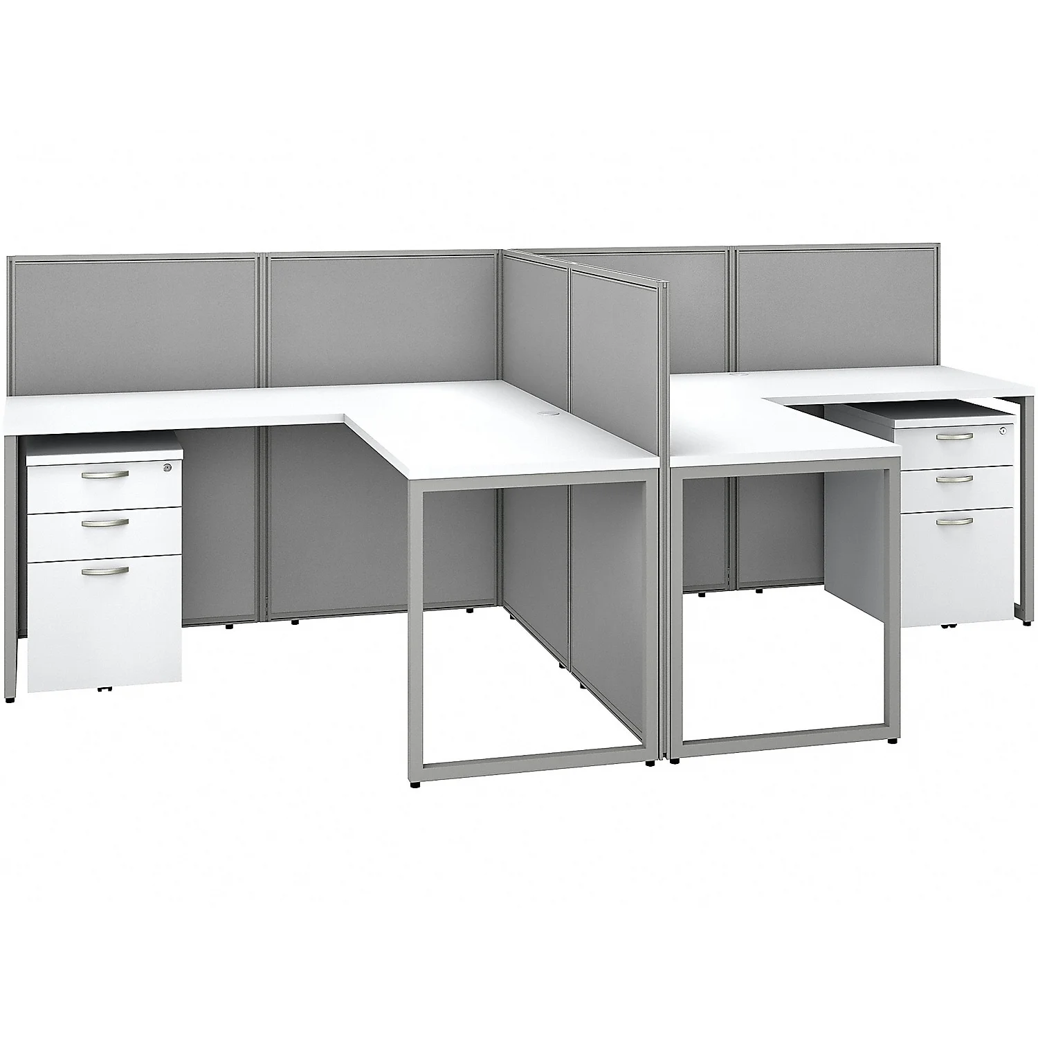Easy Office 2 Person L Desk with Drawers & 45H Panels in White - Engineered Wood