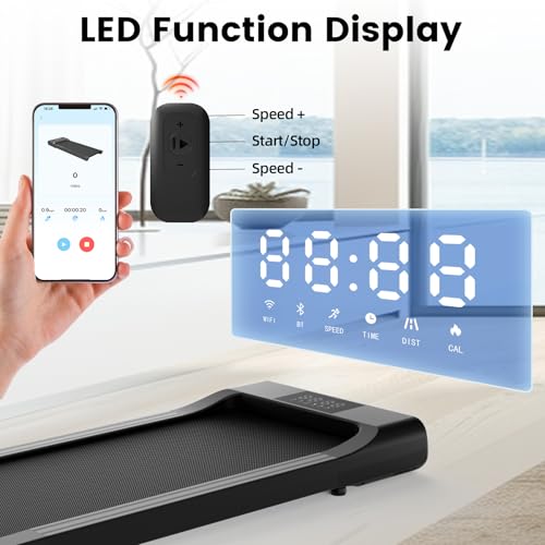 SupeRun Smart Walking Pad, Under Desk Treadmill for Home Office with Pitpat app, 2 in 1 Portable Compact Desk Treadmill with Remote Control LED Display, Quiet Walking Jogging Machine