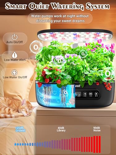 Hydroponics Growing System 12 Pods, Growell Smart Herb Garden with 96 38W LED Grow Lights, 10L Double-Layer Water Tank, Customizable Cultivation Program, Indoor Garden for Home Kitchen, Office (White)