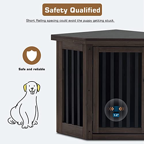 MCombo Furniture Corner Dog Crate, End Table Dog Kennel with Door, Wooden Dog House, Pet Crate Indoor Use 1578 (Medium, White and Brown)