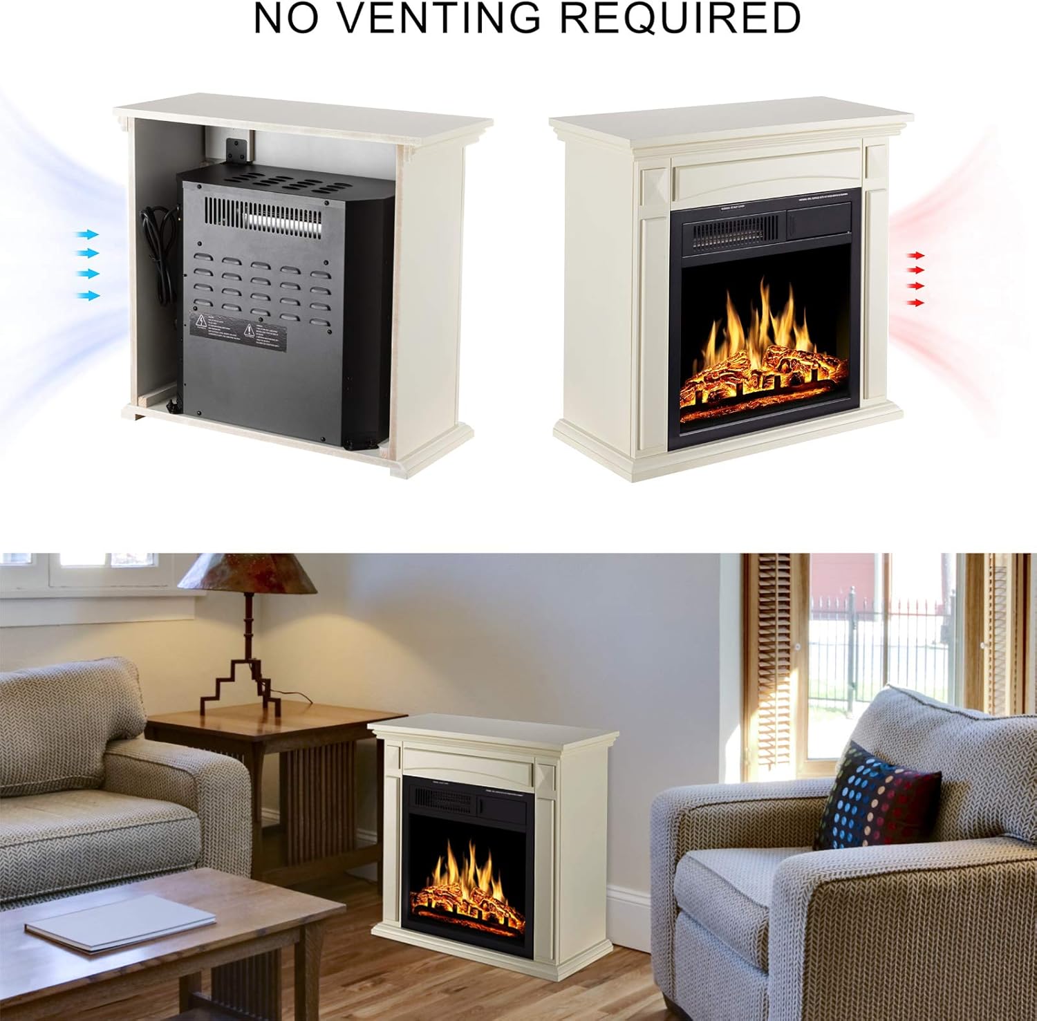 JAMFLY 26’’ Mantel Electric Fireplace Heater Small Freestanding Infrared Quartz Fireplace Stove Heater w/Log Hearth& Wood Surround Firebox, Adjustable Led Flame, Remote Control,750W-1500W, (White)…