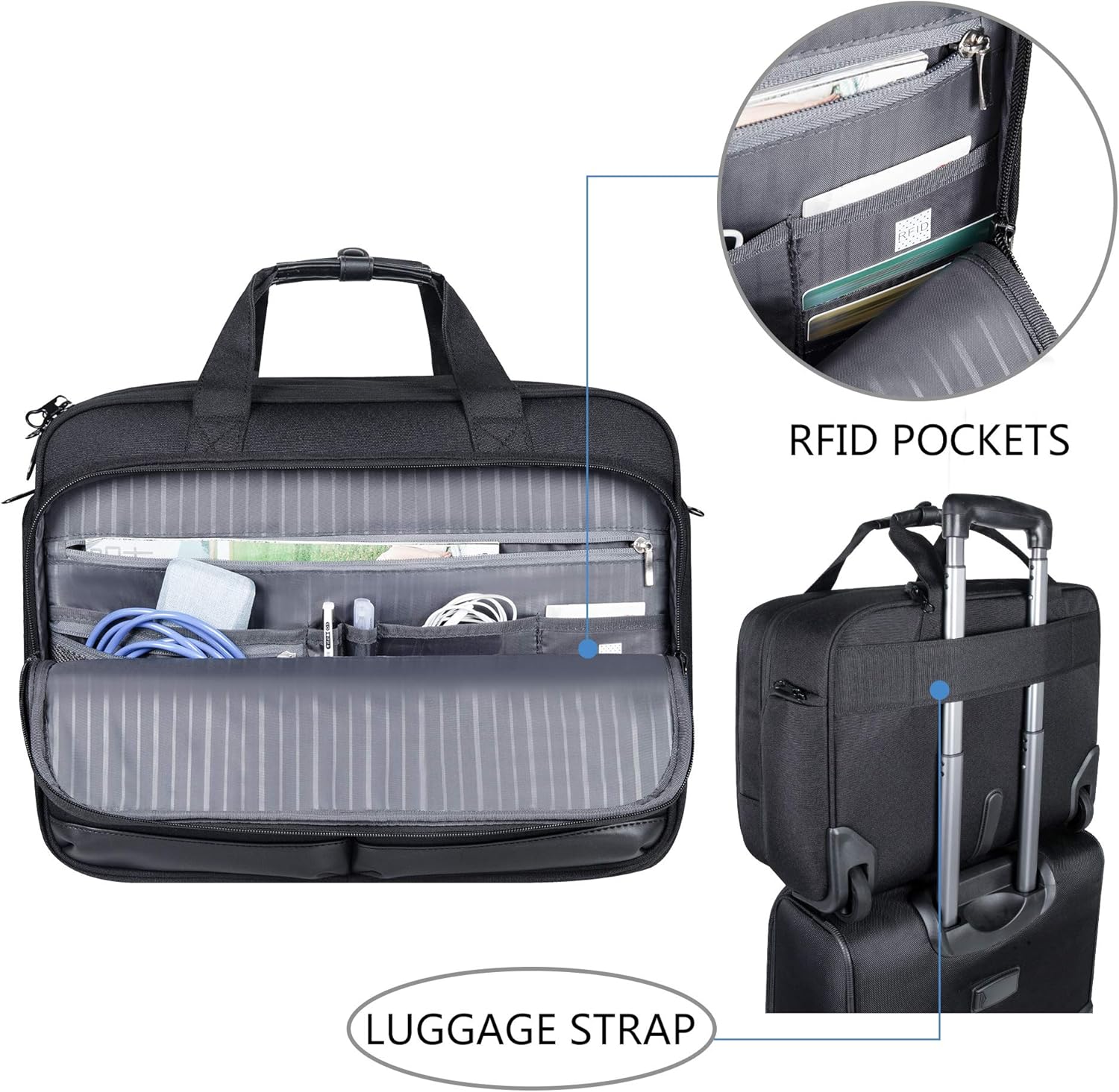 Rolling Laptop Bag Premium Rolling Briefcase Fits Up to 17.3 Inch Laptop Water-Repellent Overnight Rolling Computer Bag with RFID Pockets for Travel/Business/Men/Women-Black