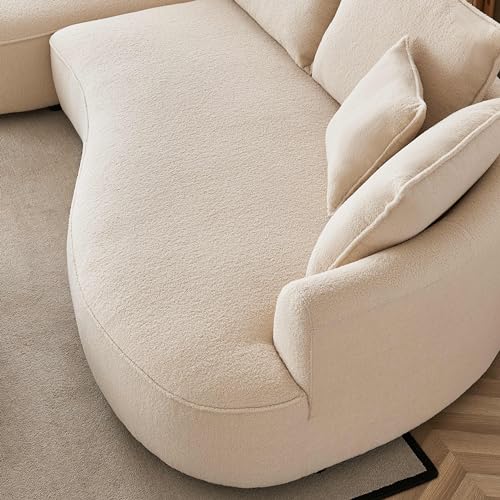 122.8" Curved Sofa Modern Curved Couch Living Room Modular Sectional Sofa, Mid Century Upholstered Couch Sherpa Boucle Fabric Sofa (Beige + Wood, 122.8" Curved Sofa)