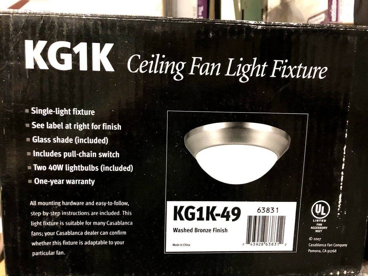 Casablanca Ceiling Fan Center Stem Light Fixture Washed Bronze Finish KG1K-49