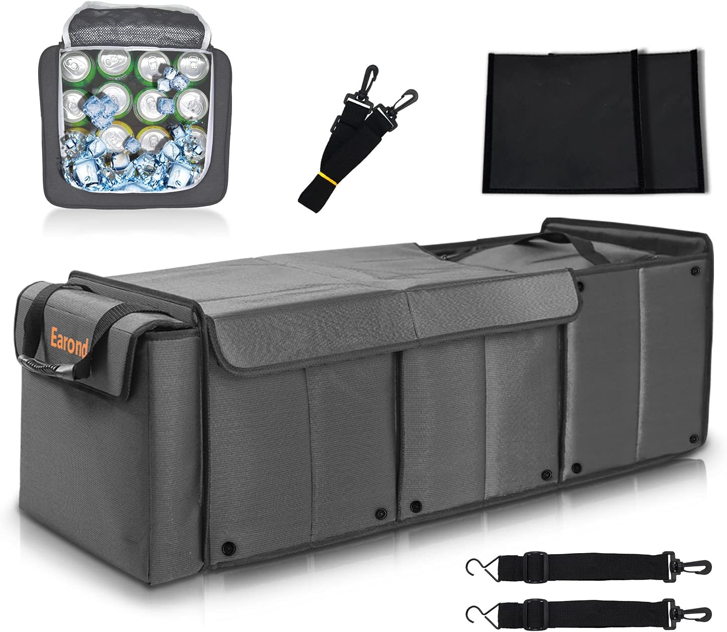 Car Trunk Organizer with Portable Leakproof Cooler Bag,Foldable Cover,Adjustable Securing Straps,Collapsible Trunk Organizer for Car,SUV,Truck and Other Vehicles(4-in-1 with Cooler)