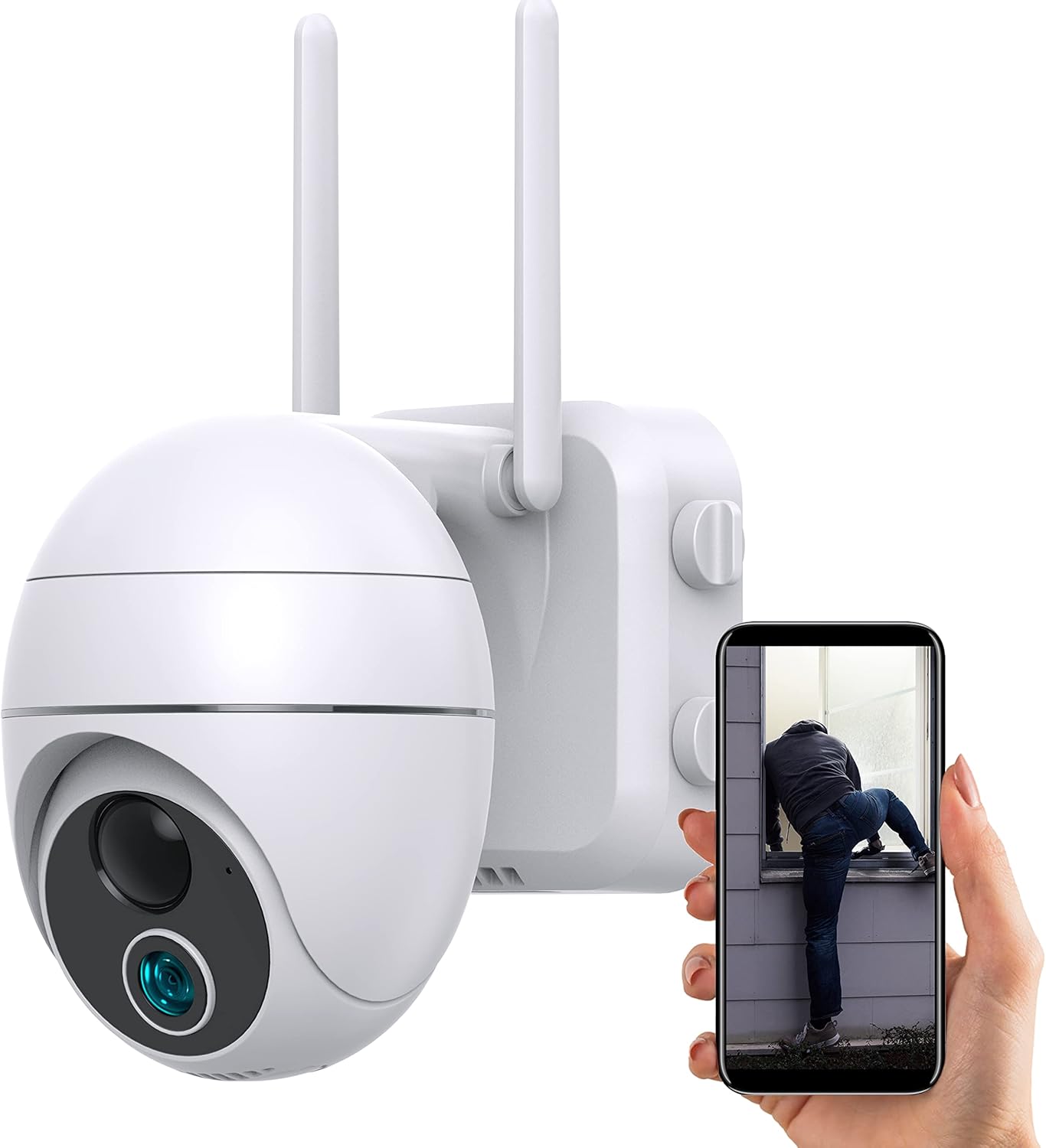 PTZ Security Camera Wireless Outdoor, 1080P Battery Powered Wireless WiFi Cameras for Home Security, 360° Wireless Surveillance Camera, Night Vision, Motion Detection, Two-Way Audio, Siren Alarm