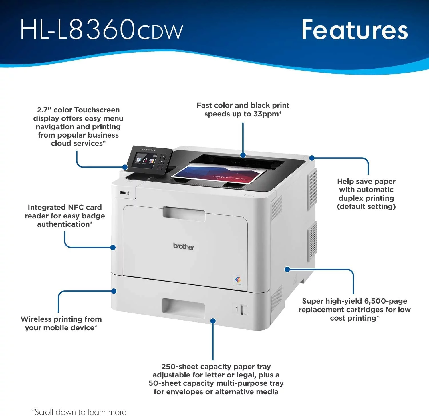 Brother HL-L8360CDW Business Color Laser Printer with Duplex Printing and Wireless Networking, Free USB Printer Cable