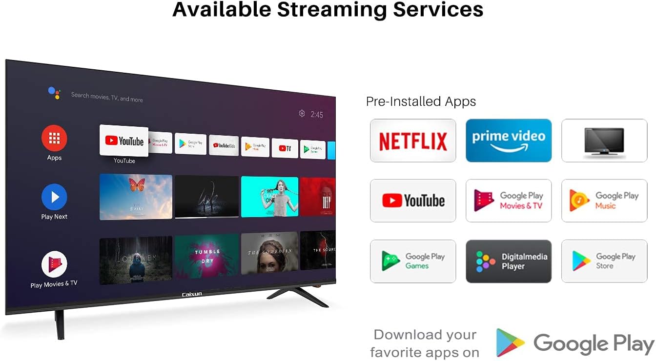 Caixun EC50S1A, 50 inch 4K UHD HDR LED Smart Android TV with Google Assistant (Voice Control), Screen Share, HDMI, USB, Wi-Fi, Bluetooth(2021 Model)