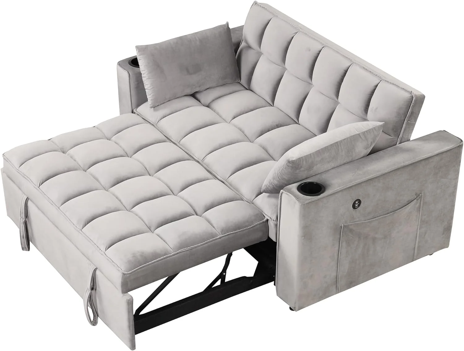 Convertible Sofa Couch With Pull Out Bed, 3-In-1 Multi-Functional Sofa Bed With Cup Holder And USB Port, 2 Seat Loveseat Sleeper Sofa Bed For Small Space, Living Room