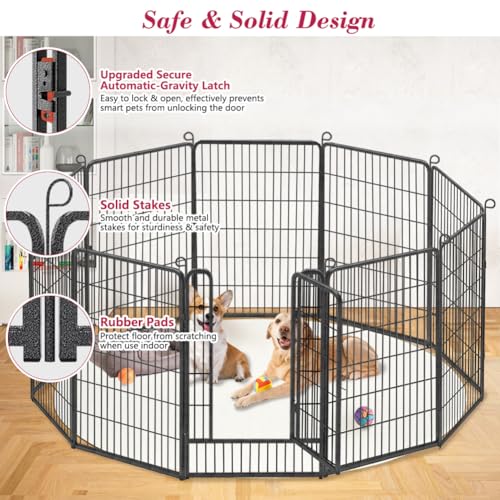 Dog Playpen, 32inch 10 Panels Outdoor Dog Fence Indoor Dog Pen Anti-Rust Pet Puppy Pen Dog Exercise Pen with Lock for Medium Small Dogs, Portable Pet Fence for Yard RV Camping