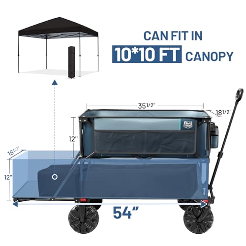 TIMBER RIDGE 400L Large Capacity Folding Double Decker Wagon, 54" Extra Long Extender Wagon Cart, 450lbs Heavy Duty Collapsible Wagon, All-Terrain Big Wheels for Camping, Sports, Shopping, Gray