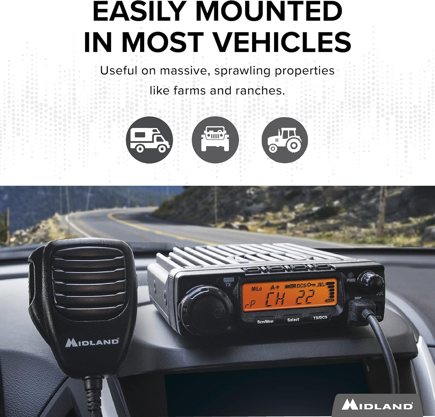 Midland 40 Watt GMRS MicroMobile Two-Way Radio - Long Range Walkie Talkie, 8 Repeater Channels, 142 Privacy Codes