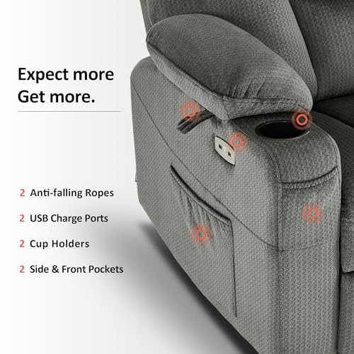 MCombo Small Power Lift Recliner Chair with Massage and Heat for Petite People, Cup Holders, USB Ports, Side Pockets, Fabric 7569 (Small-Regular, Brown)